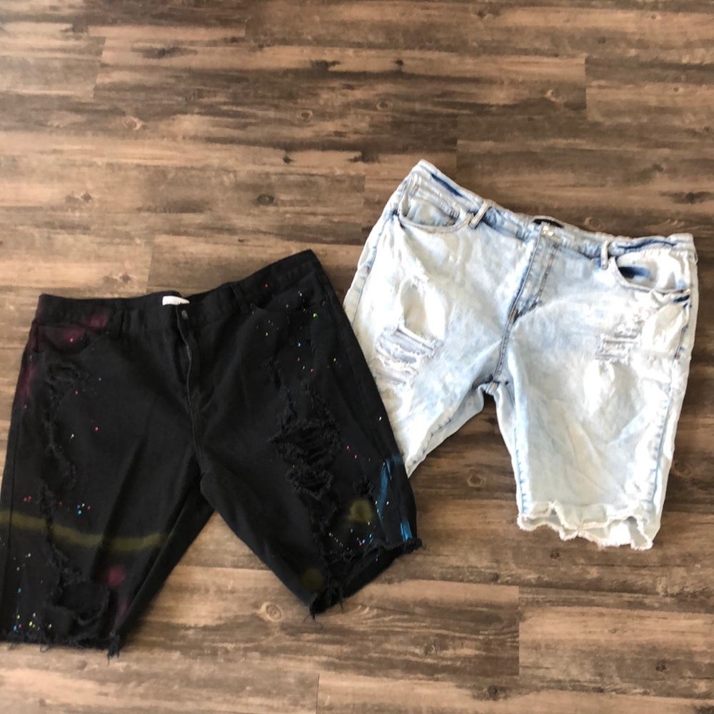 2 Pair Fashion Nova Men Distressed Denim Shorts